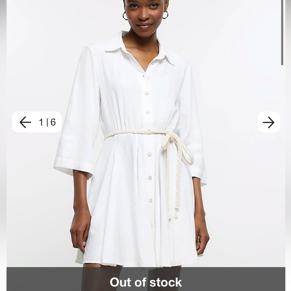 River Island White Belted Mini Shirt Dress With Linen